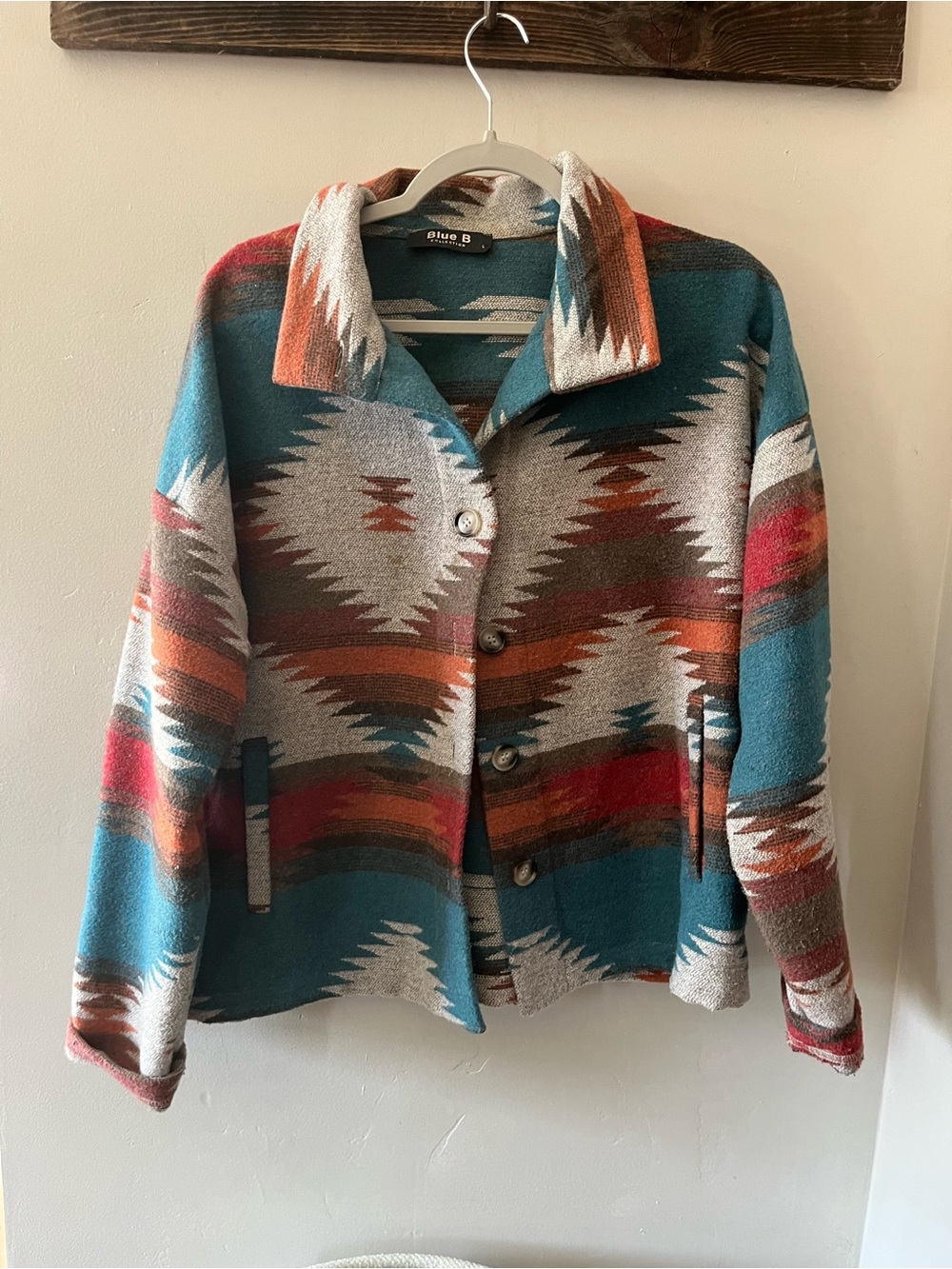 Patterned Aztec-Style Teal & Rust Women's Jacket